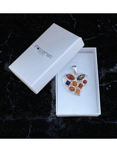 srebrne serce z bursztynami wa 323