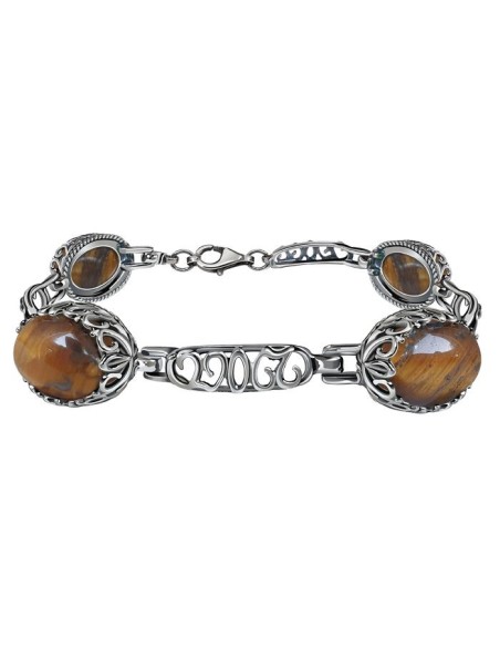 Silver bracelet with tiger eye stones L 2127