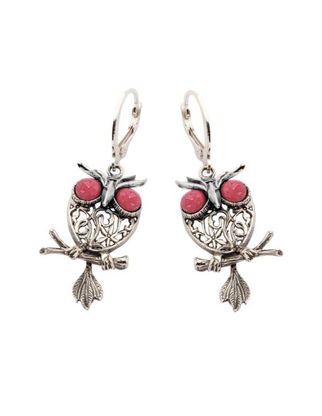 Silver earrings with coral OWL K 1669