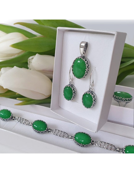 Silver bracelet green AGATE L 2127 Polcarat Design