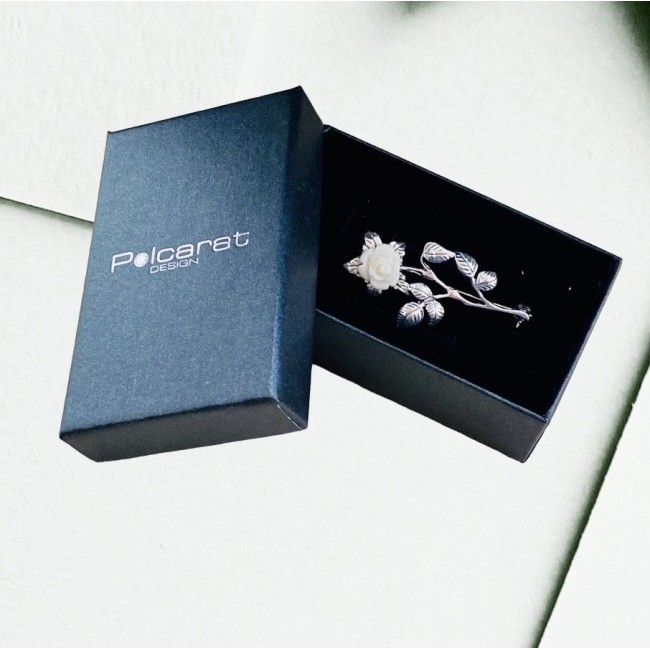 Silver brooch White Rose B 4002 Polcarat Design