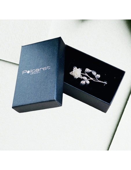 Srebrna broszka Biała Róża B 4002|Polcaratdesign.pl Biżuteria
