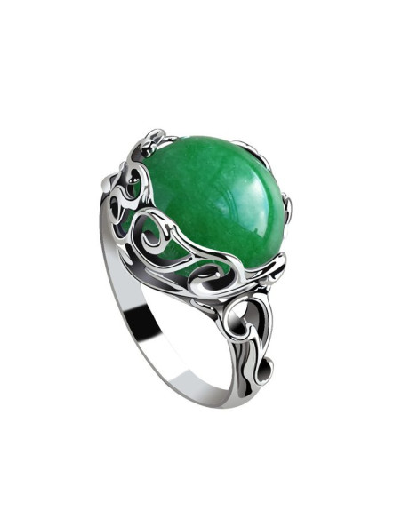 Silver ring with natural green agate