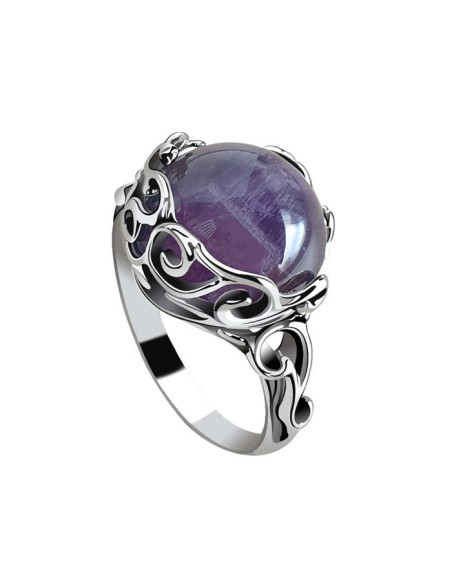 Silver ring with natural amethyst