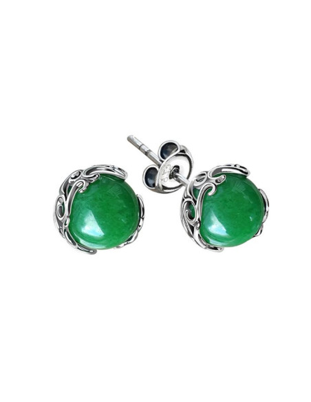 Silver earrings with green agates K2 2135