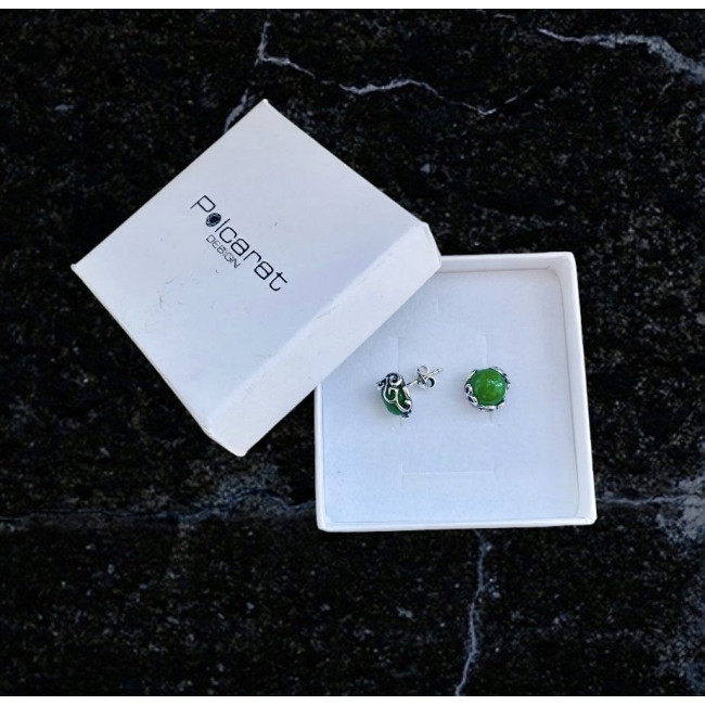 Silver earrings with green agate K2 2135 Polcarat Design