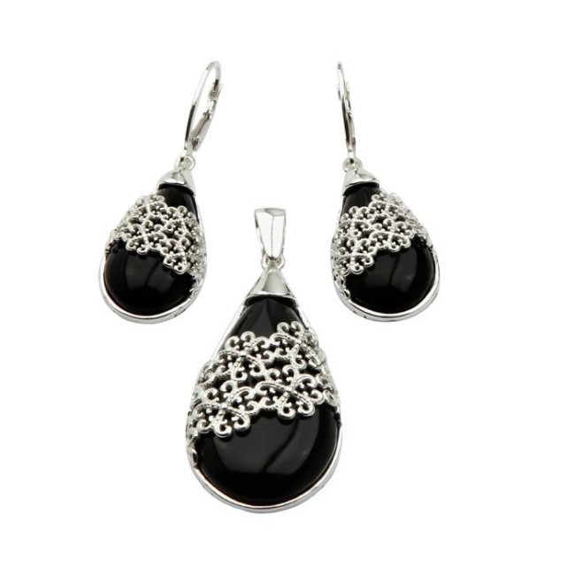 Kolczyki srebrne z K 1687 Onyks|Polcaratdesign.pl Biżuteria