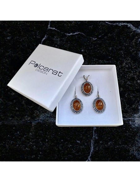 Silver set (pendant and earrings) with amber BU 027