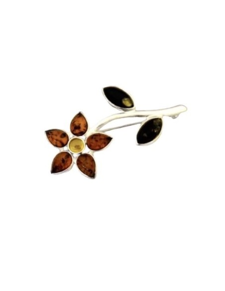 Silver brooch with amber BA 007