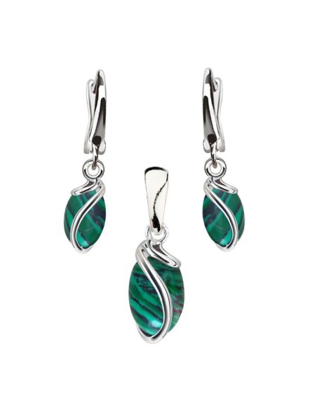 Silver set with malachites KPL 1663 Malachite