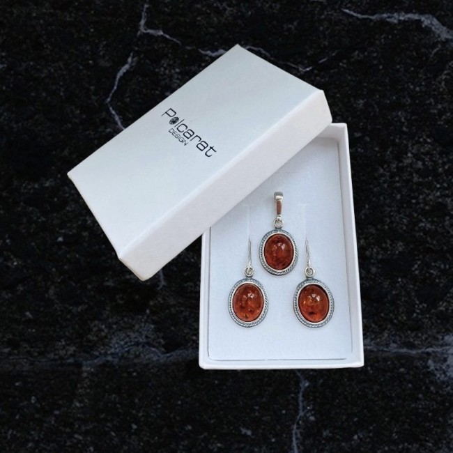 Silver set of silver jewelry with amber KPL 1695 Amber