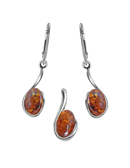 Set with amber (earrings + pendant) silver KPL 1539 amber