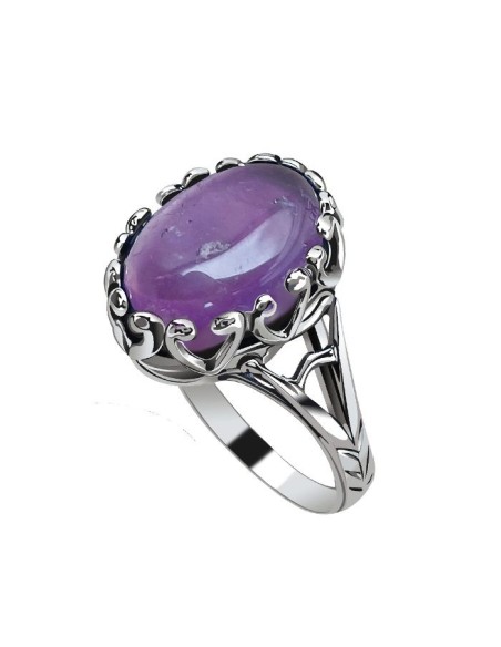 Silver ring with natural amethyst