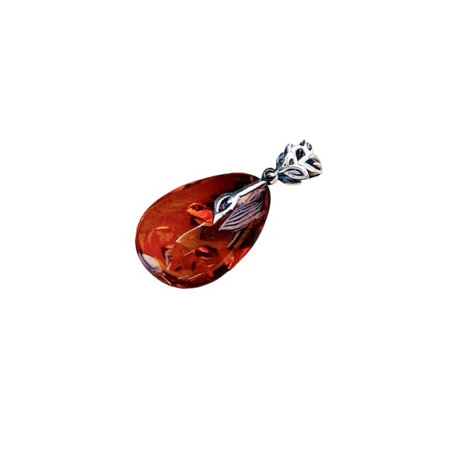 Unique amber pendant with silver charm BW 056