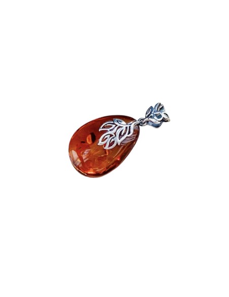 Silver pendant with amber - unique