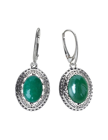 Silver earrings with green agate