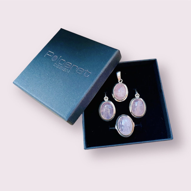 Silver set with natural pink quartz KPL 585 Polcarat Design