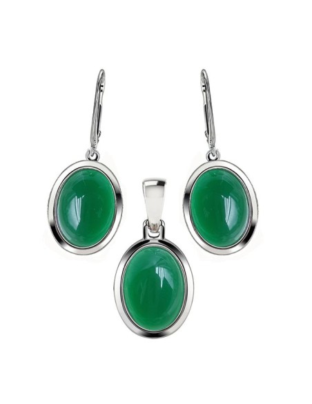 Silver set with green agates