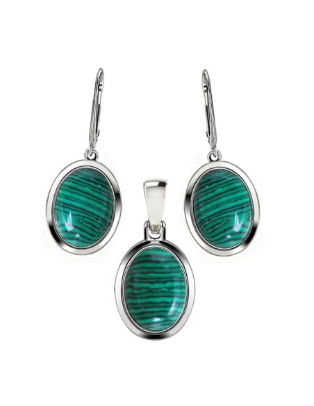 Silver set (earrings + pendant) with malachites KPL 585 malachite