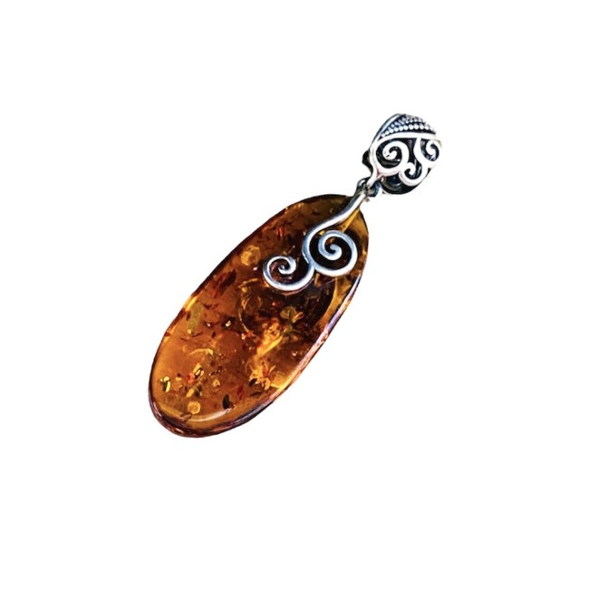 A unique amber pendant wrapped in silver pattern BW 110