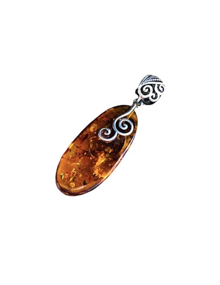 A unique amber pendant wrapped in silver pattern BW 110