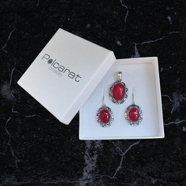 Silver earrings decorated with rubies K 2136 Polcarat Design