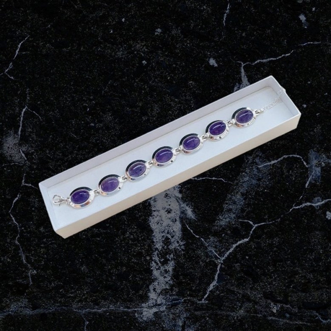 Silver bangle with amethysts L 585 amethyst