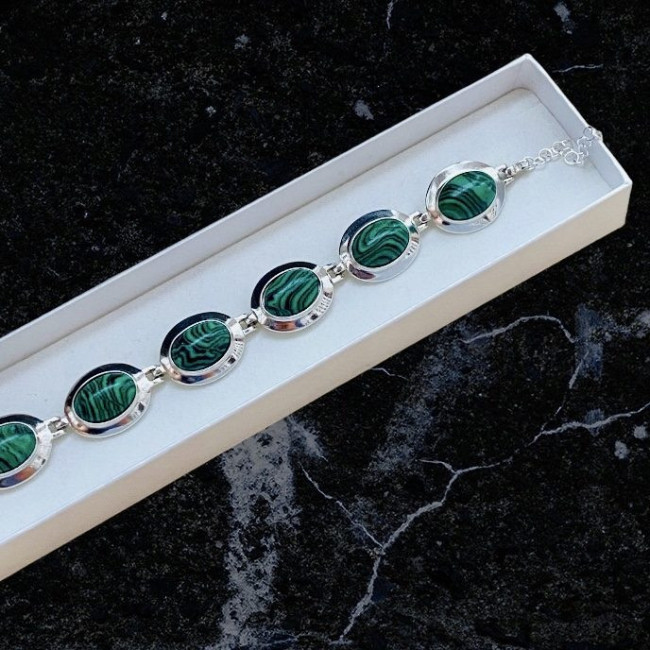 Silver bracelet with malachite L 585 malachite