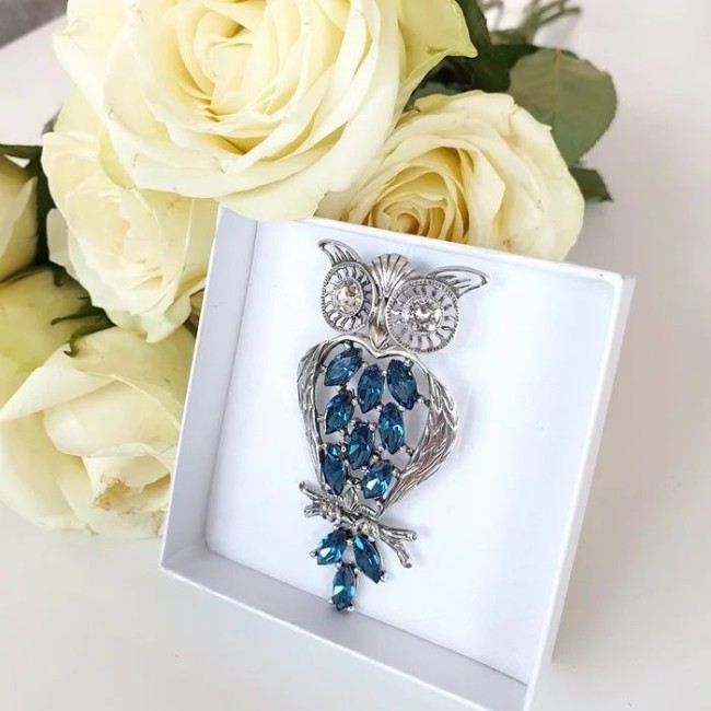 Silver pendant with crystal OWL W 1185 Polcarat Design
