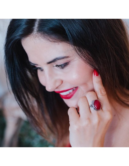 Srebrne kolczyki z kamieniem Rubin Kaboszon K 2125|Polcaratdesign.pl Biżuteria