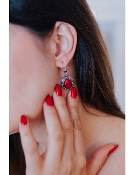 Srebrne kolczyki z kamieniem Rubin Kaboszon K 2125|Polcaratdesign.pl Biżuteria