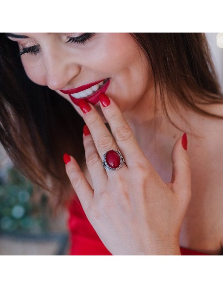 Srebrny pierścionek z kamieniem Rubin Kaboszon PK 2125|Polcaratdesign.pl Biżuteria