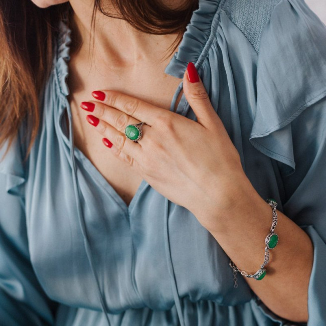 Silver ring with green agate pk 2127 Polcarat Design