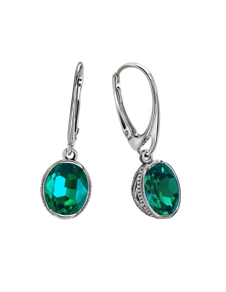 K 2116 Polcarat Design Oxidized Silver Crystal Earrings