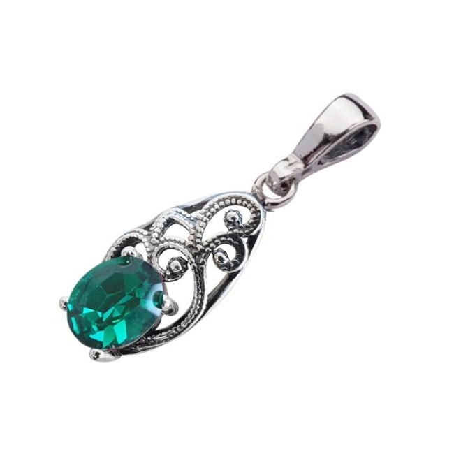 Oxidized silver pendant with crystal W 2050