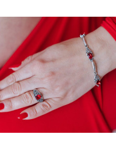 Silver bracelet with red crystals 2
