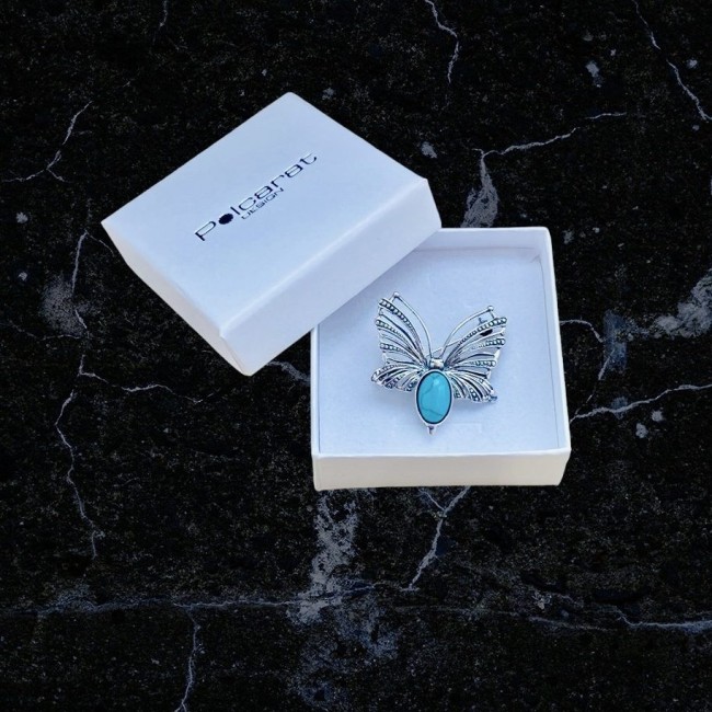 Srebrna broszka z turkusem B 67 turkus|Polcaratdesign.pl Biżuteria