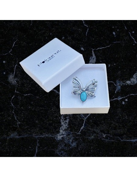 Srebrna broszka z turkusem B 67 turkus|Polcaratdesign.pl Biżuteria