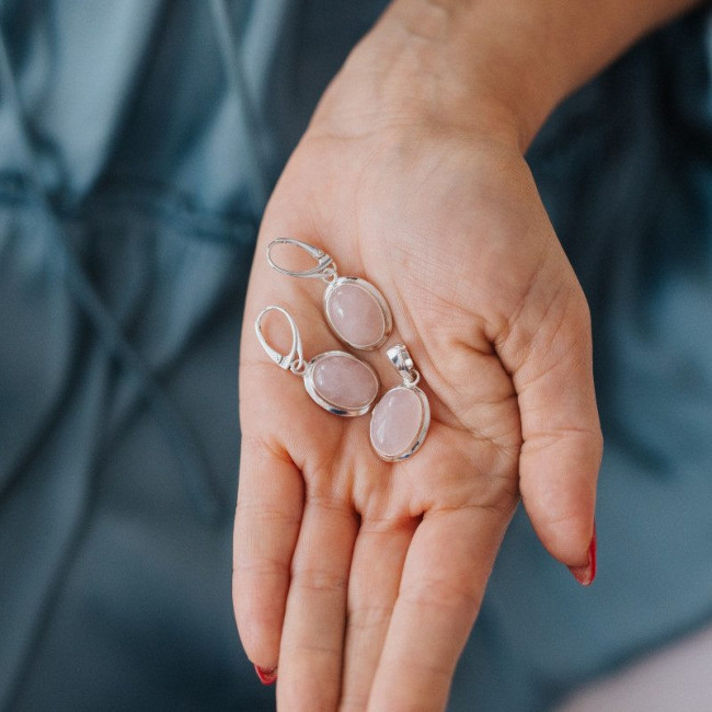 Silver set with natural pink quartz KPL 585 Polcarat Design