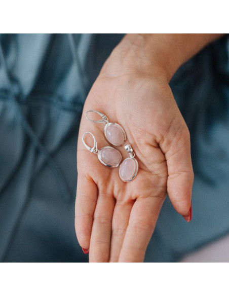 Silver set with natural pink quartz KPL 585 Polcarat Design