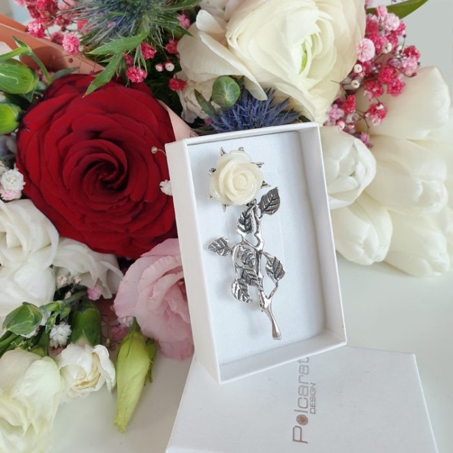 Silver brooch White Rose B 73