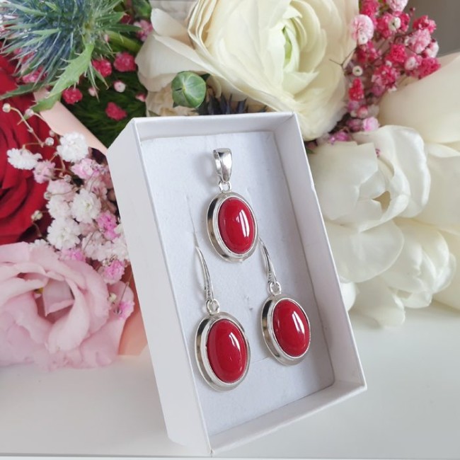 Silver set (earrings + pendant) with corals KPL 585 Coral