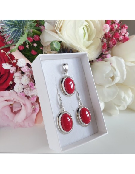 Silver set (earrings + pendant) with corals KPL 585 Coral