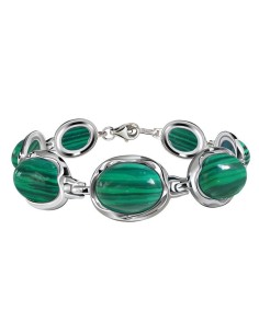 Silver bracelet decorated with malachites. Beautiful and elegant model made of 925 silver. See it!