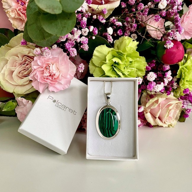 Silver pendant with malachite in 585 malachite