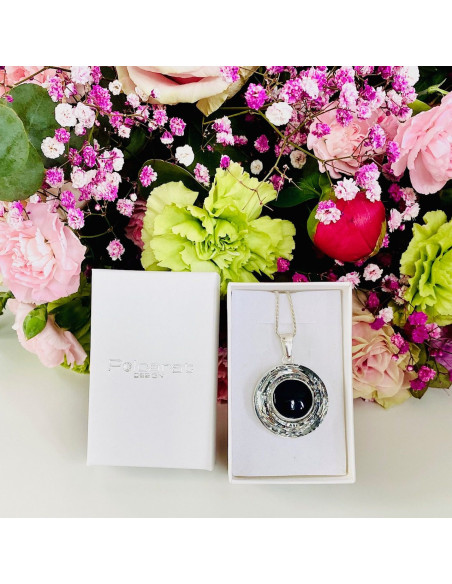 Silver pendant decorated with Swarovski Crystal Cosmic Ring W 1705 Onyx