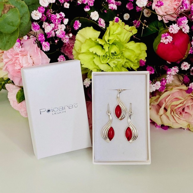 Silver set with coral KPL 1546 Coral Polcarat Design