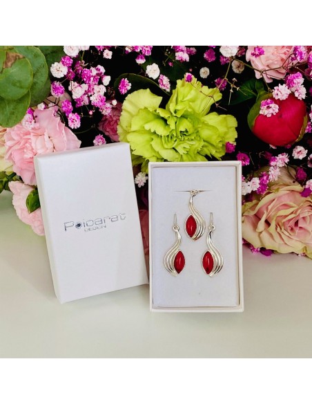 Komplet srebrny z koralem KPL 1546 Koral|Polcaratdesign.pl Biżuteria