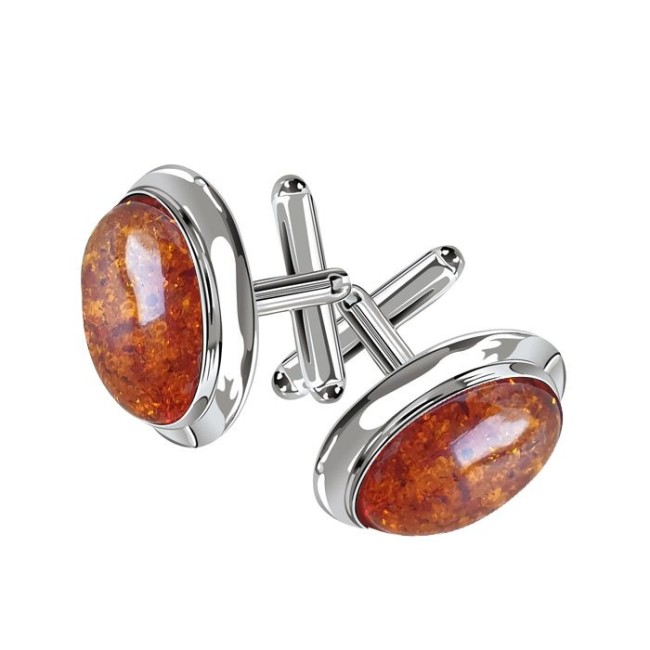 Silver cufflinks with cognac amber