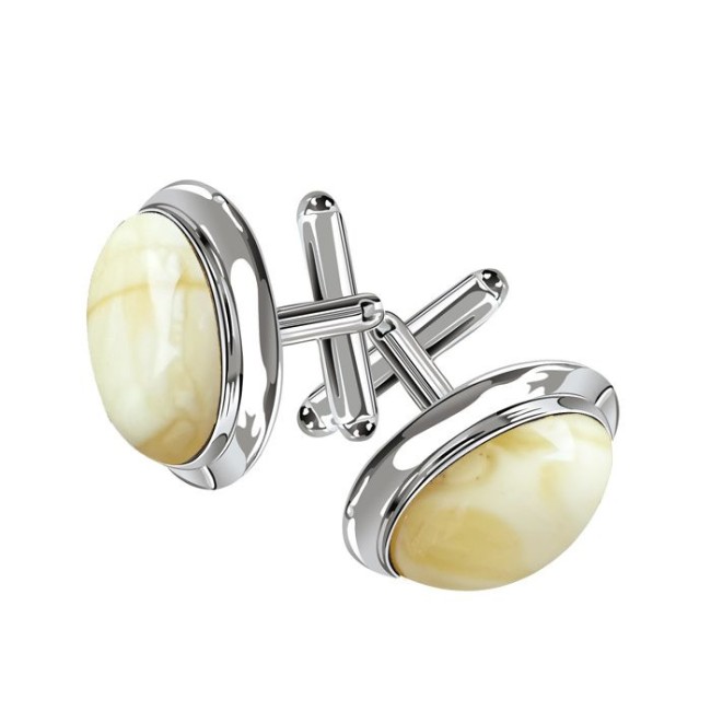 Silver cufflinks with milky amber